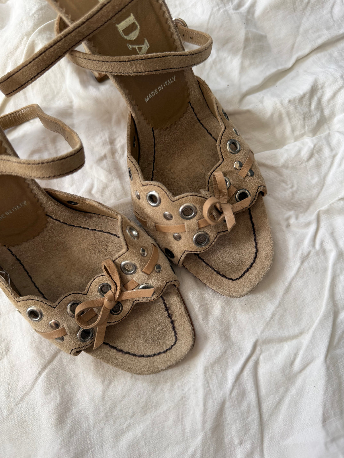 Vintage Cream Suede Leather Prada Grommet Pumps 36