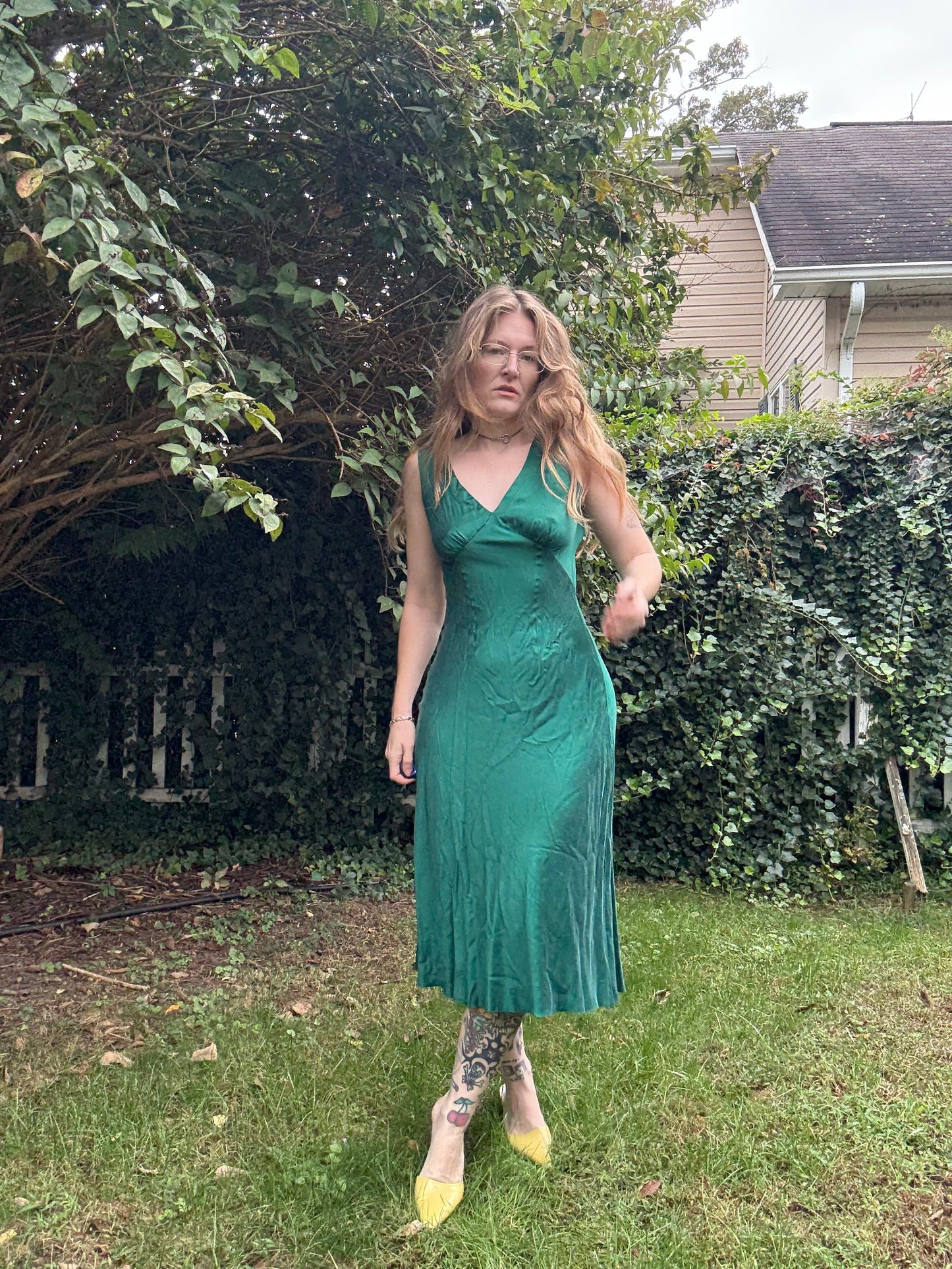 1940s Emerald Green Silk Slip