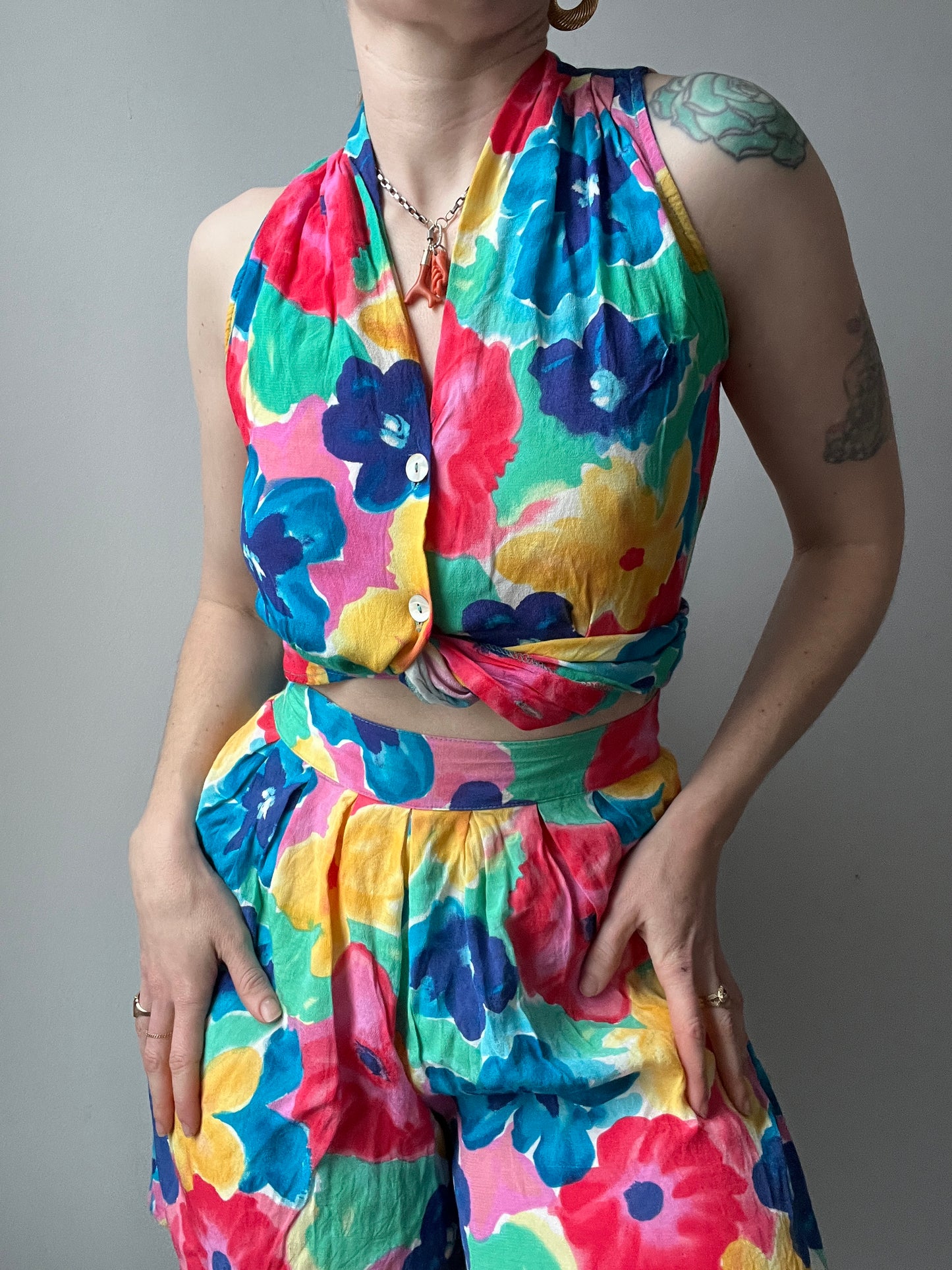 1990s Rayon 2 Piece Floral Set