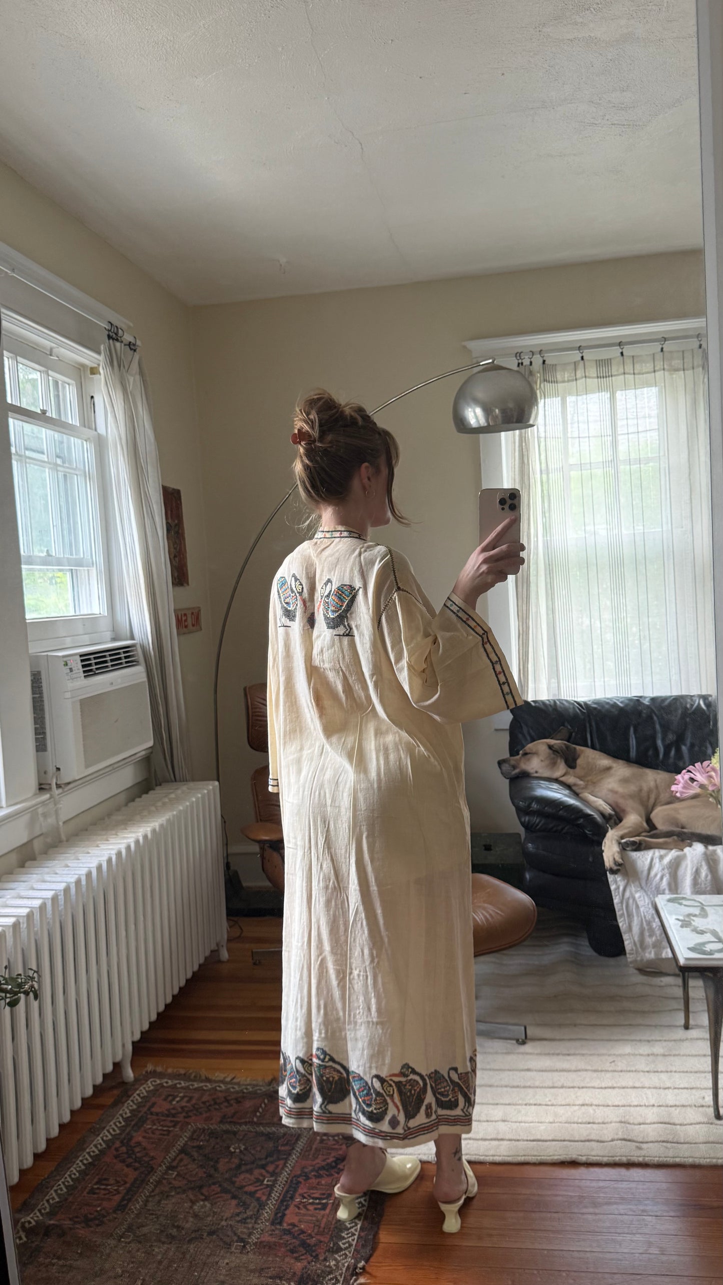 1930s Maybe Older Swan Embroidered Duster