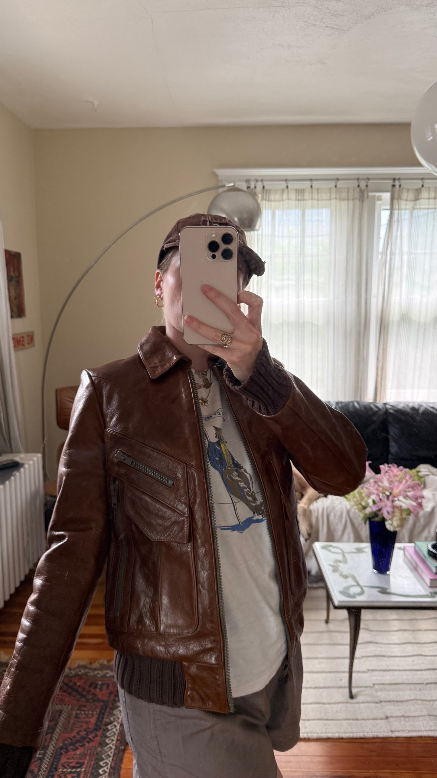 1990s Welkin Brown Leather Jacket with Multiple Pockets M