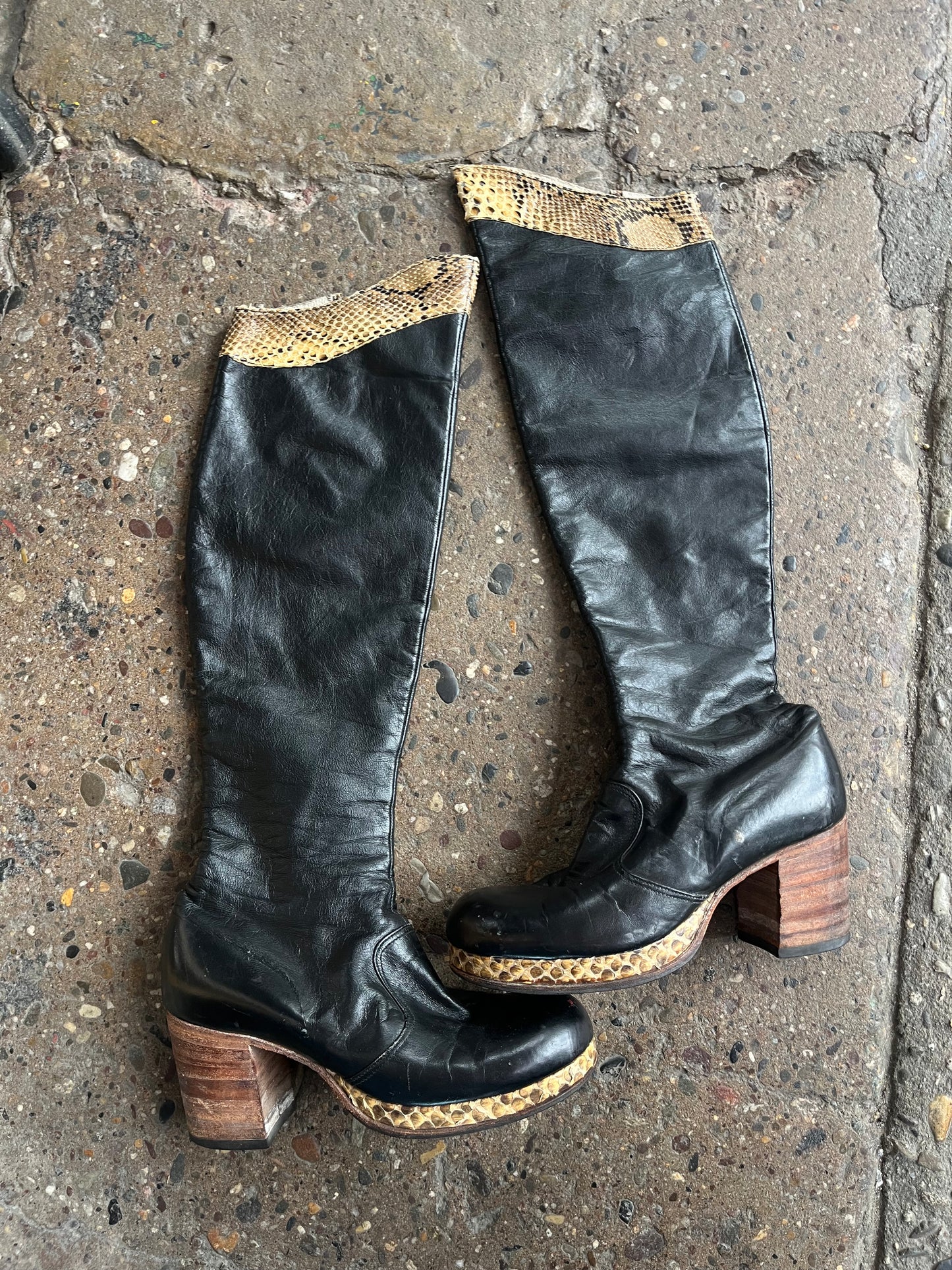 1970s Snakeskin and Leather Platform Boots