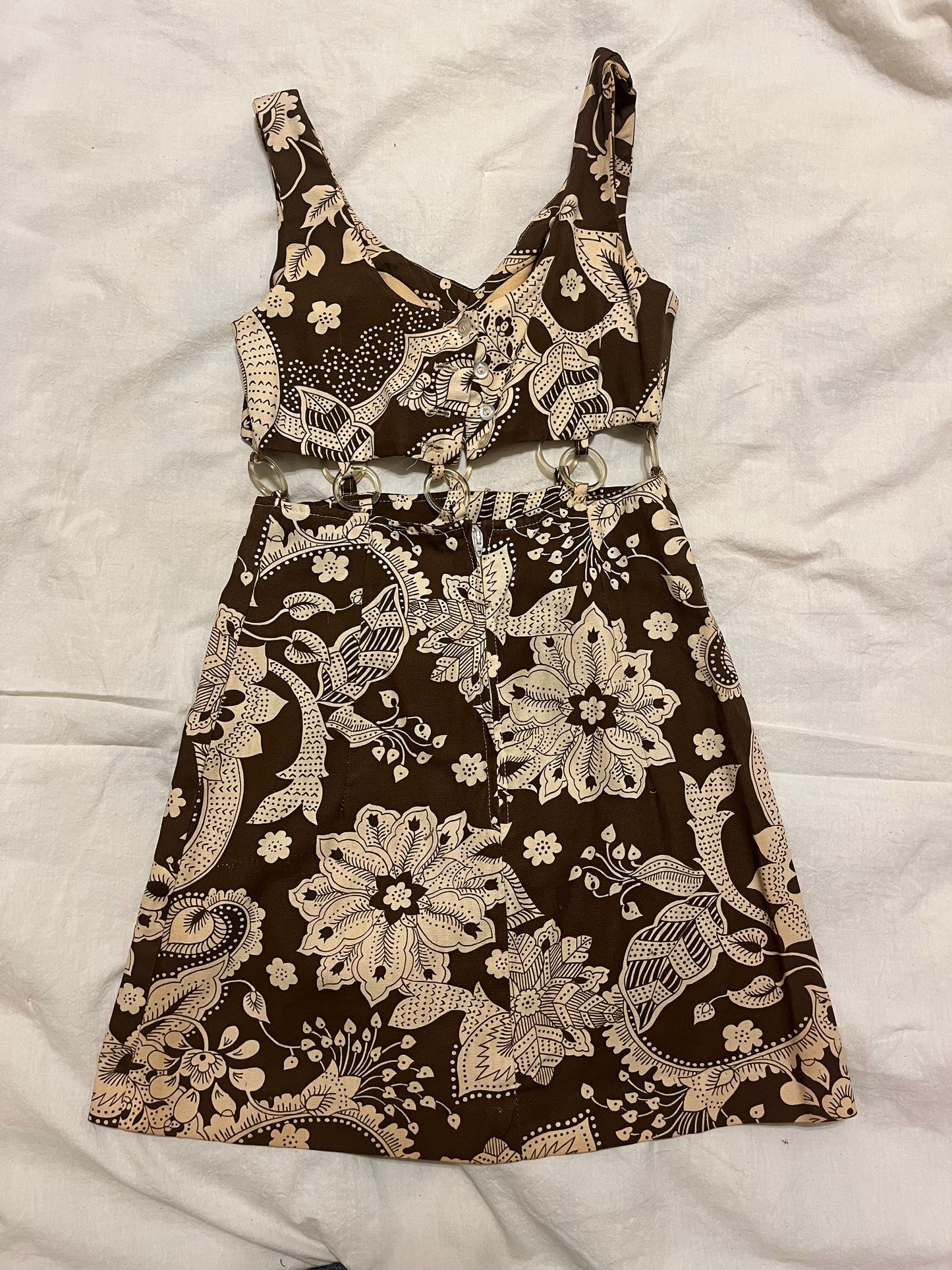 1970s Cut Out O-Ring Mini Dress
