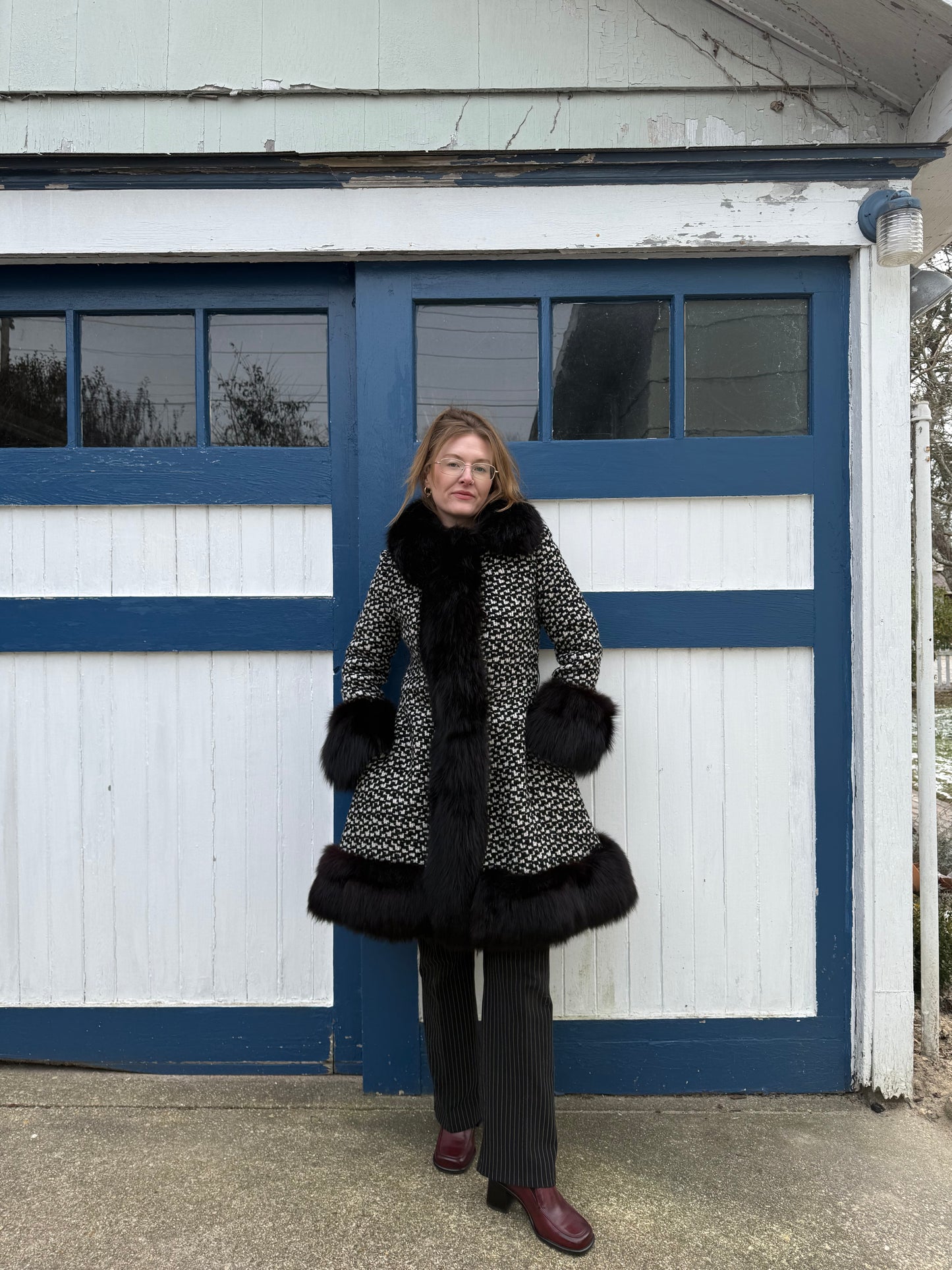 1950s Fur Lined Tweed Coat