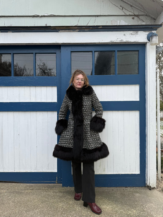 1950s Fur Lined Tweed Coat