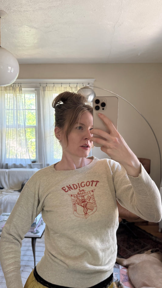 Junior Endicott College 1939 Water Print Crew Neck S