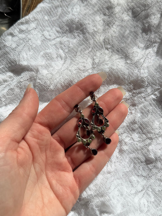 925 Silver & Stones Hanging Chandelier Earrings