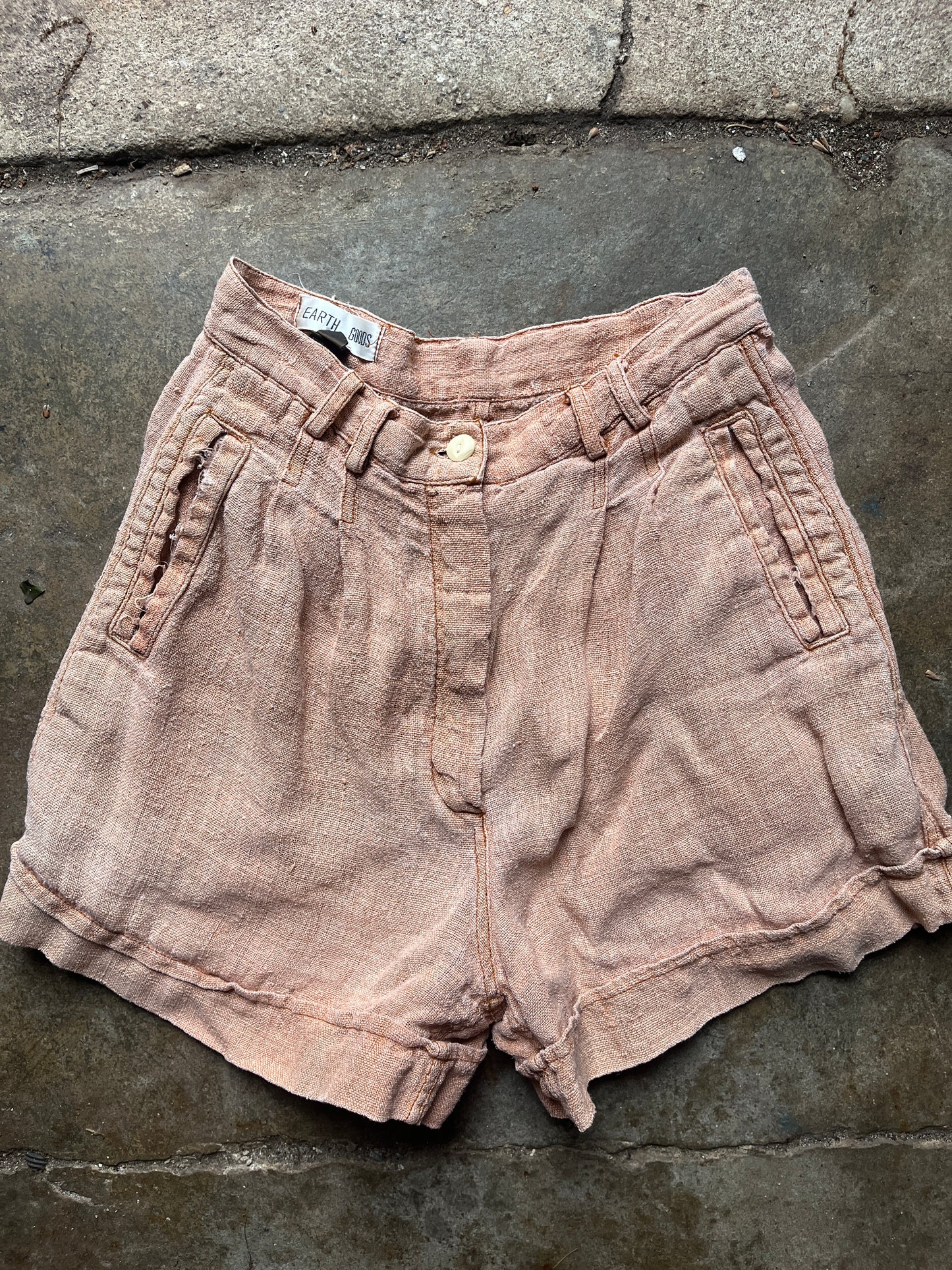 1990s Salmon-y Orange Hemp Shorts 24"