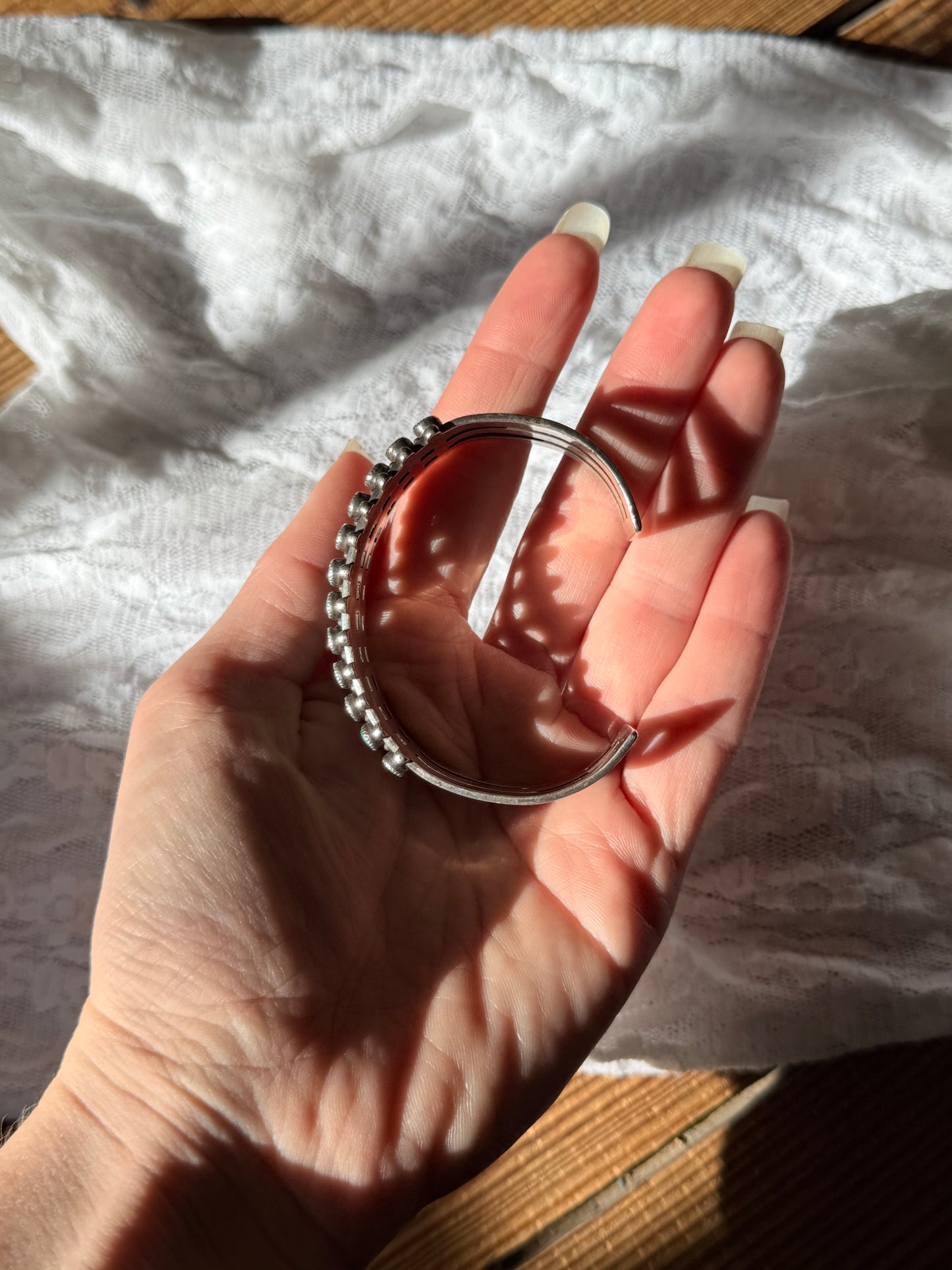 Antique Zuni 3 Row Snake Eye Turquoise 925 Silver Cuff