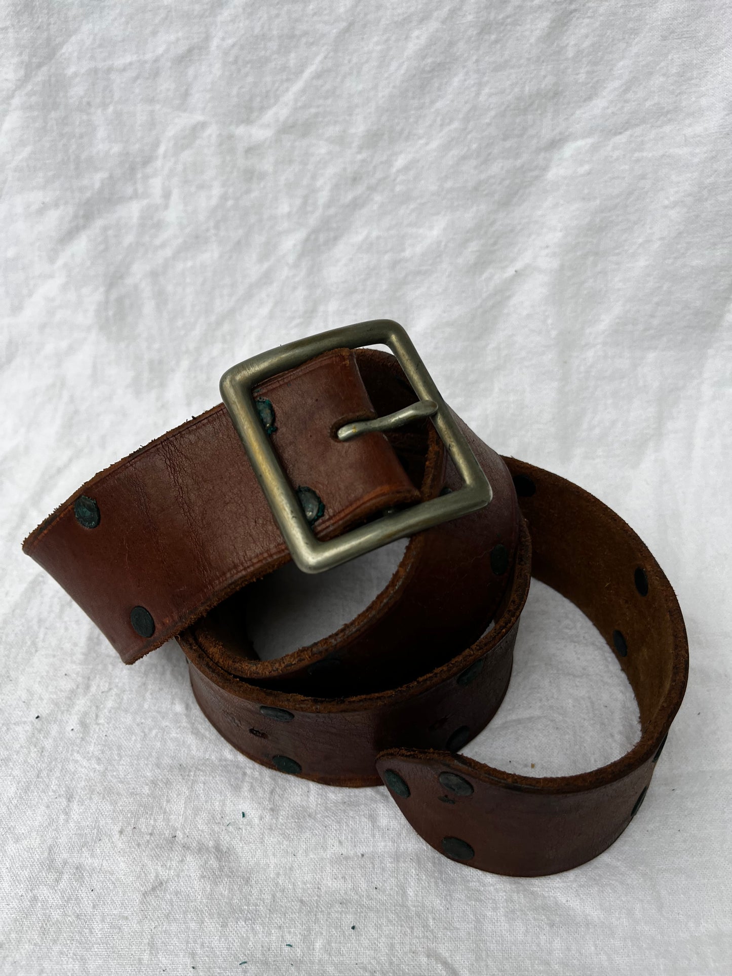 Brown Leather Belt With Brass Buckle 23”-39”