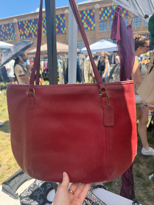 Vintage Red Leather Coach Tote