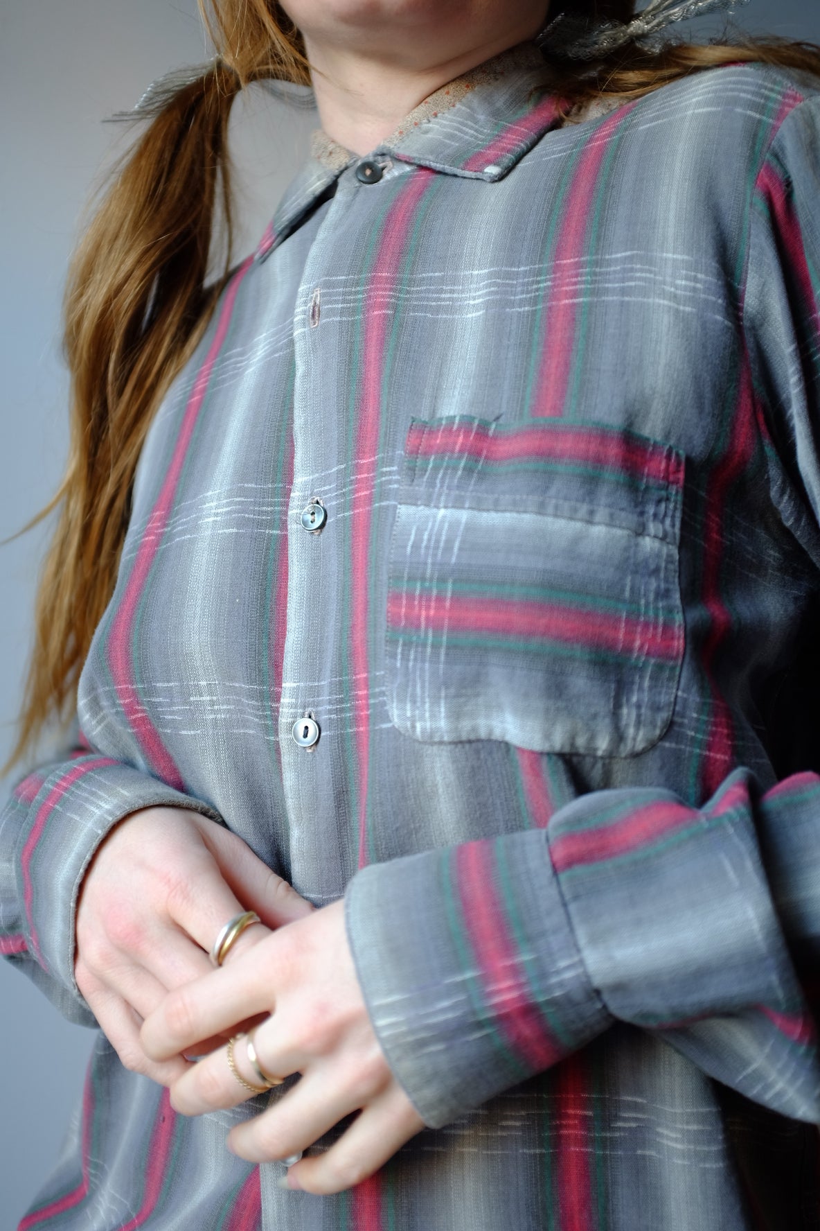 1950s Loop Collar Plaid Button Up