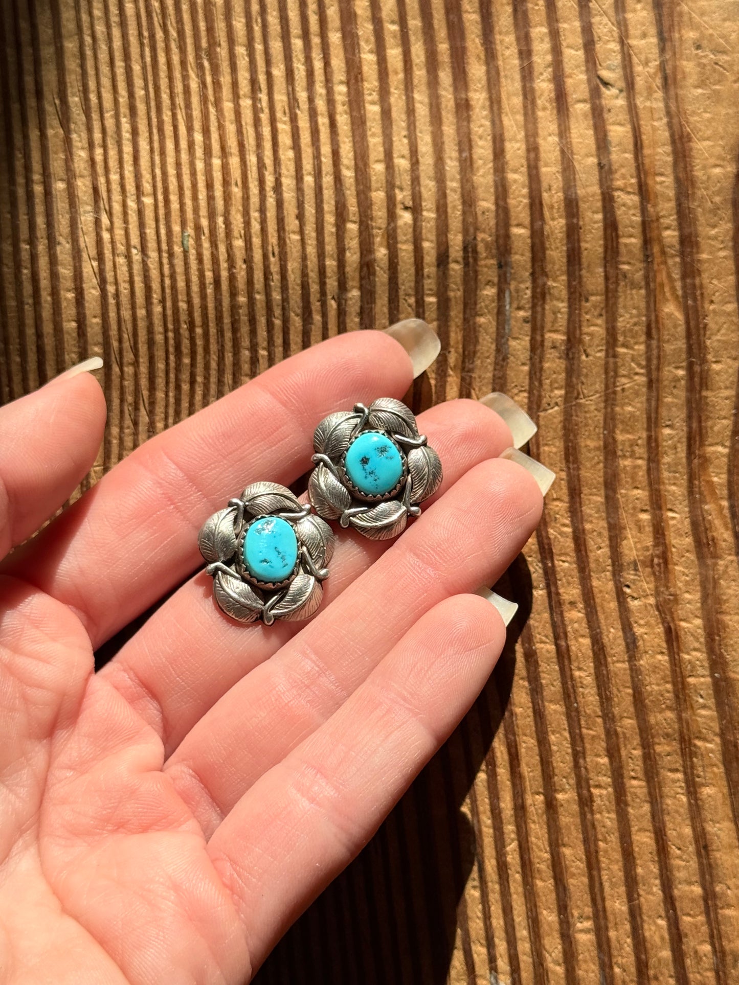 925 Silver & Turquoise Earrings Floral Leaf Ring