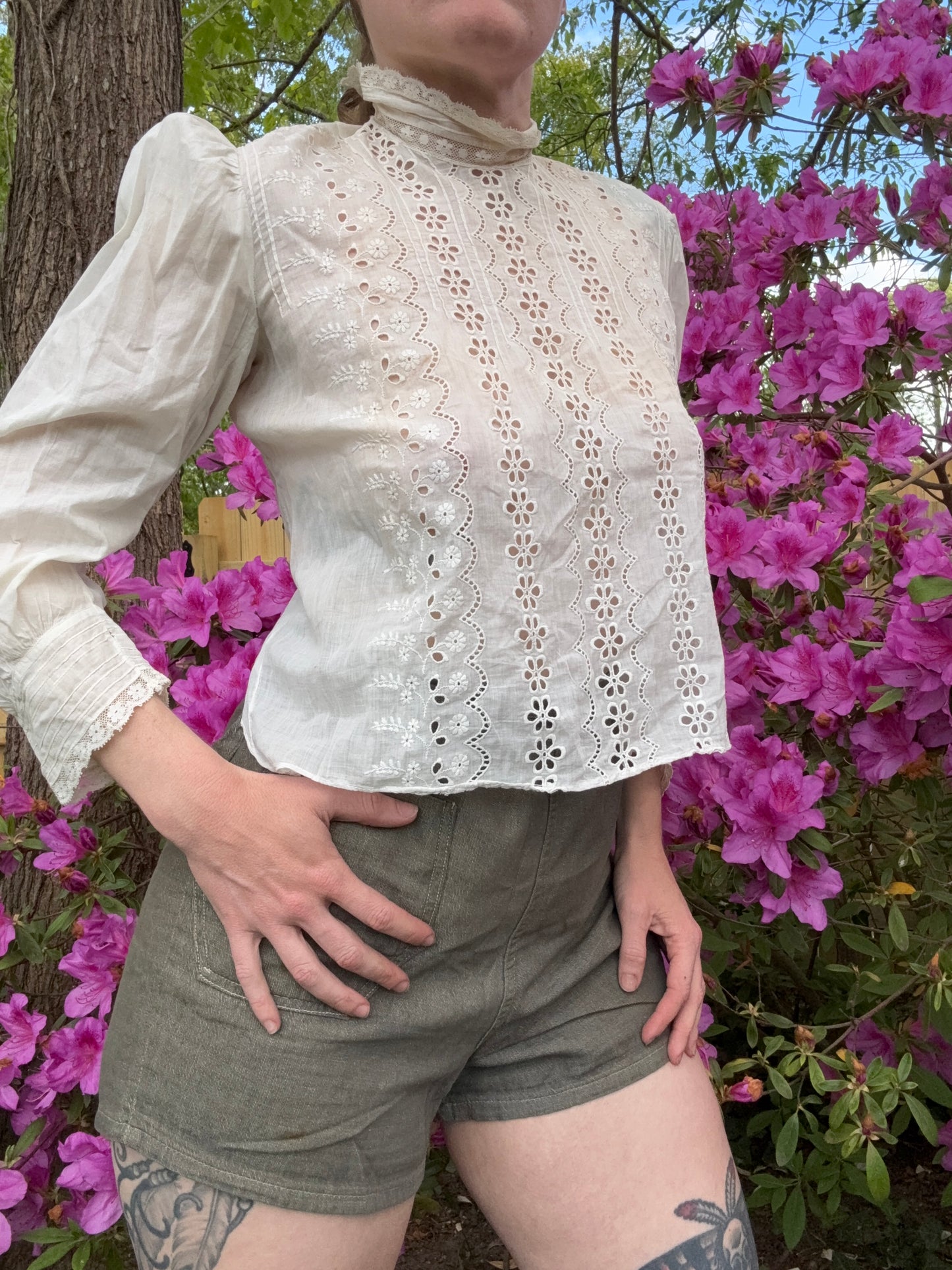 Antique Victorian White Cotton Top S