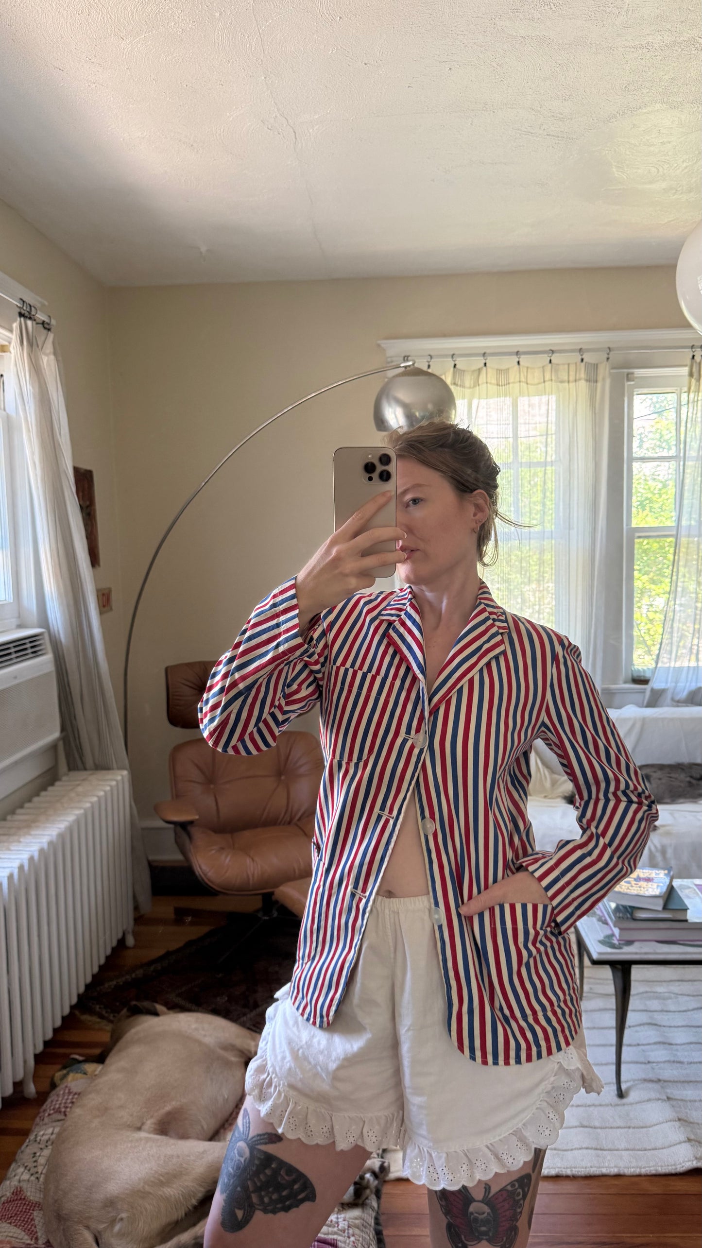 1940s or 1950s Red and Blue Striped Cotton Blazer M
