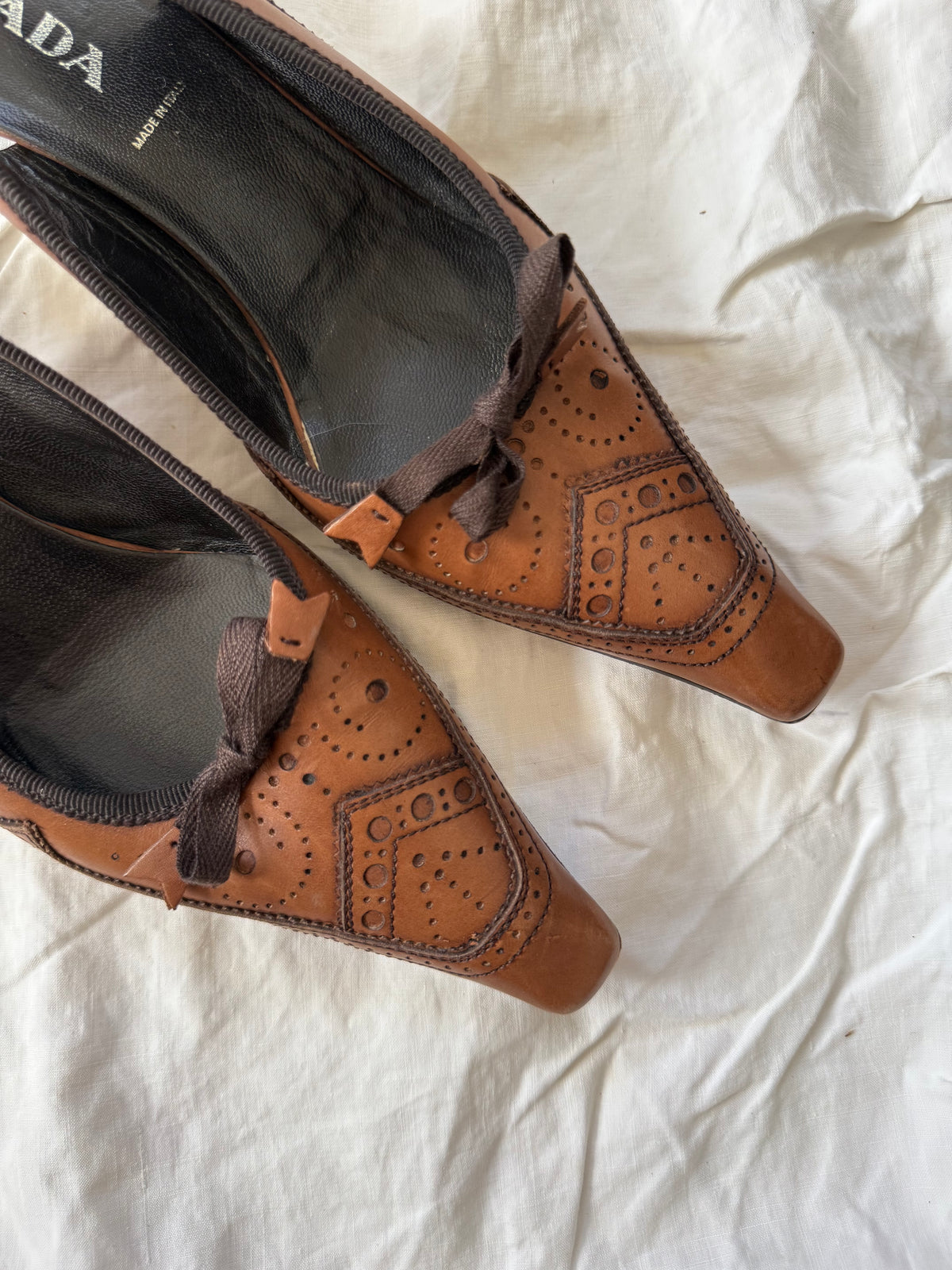 Vintage Prada Brown Leather Slingbacks 36
