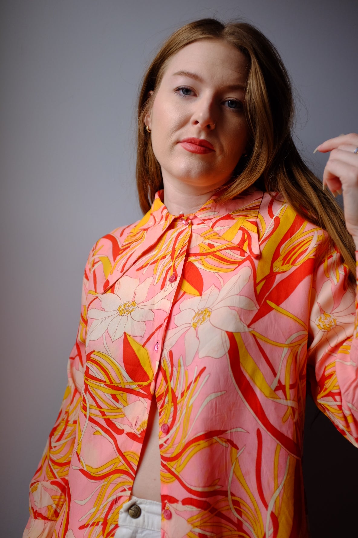 Vintage 1960’s Silk Dagger Collar Blouse M