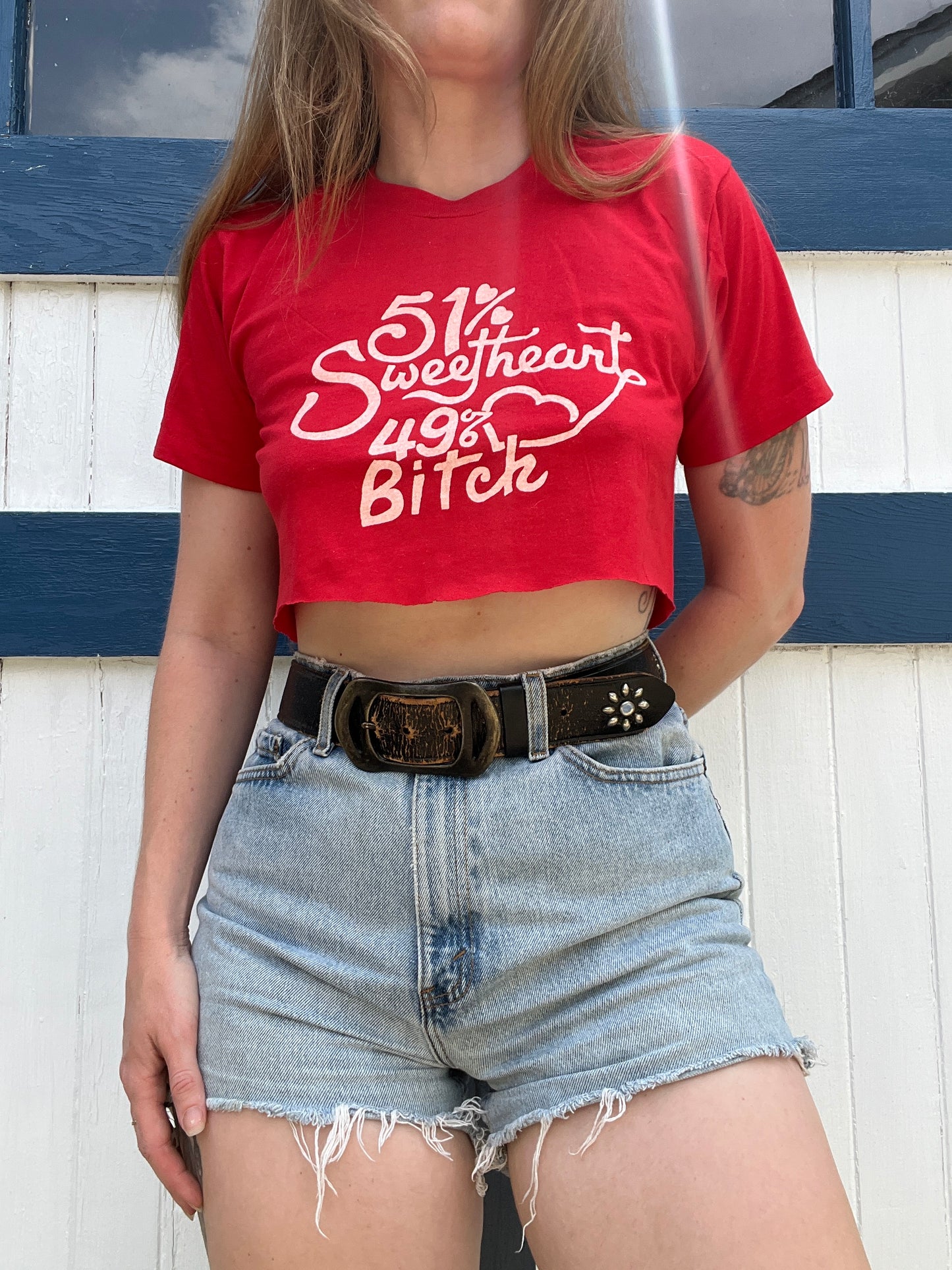 51% Sweetheart 49% Bitch Red Cropped Tee S/M