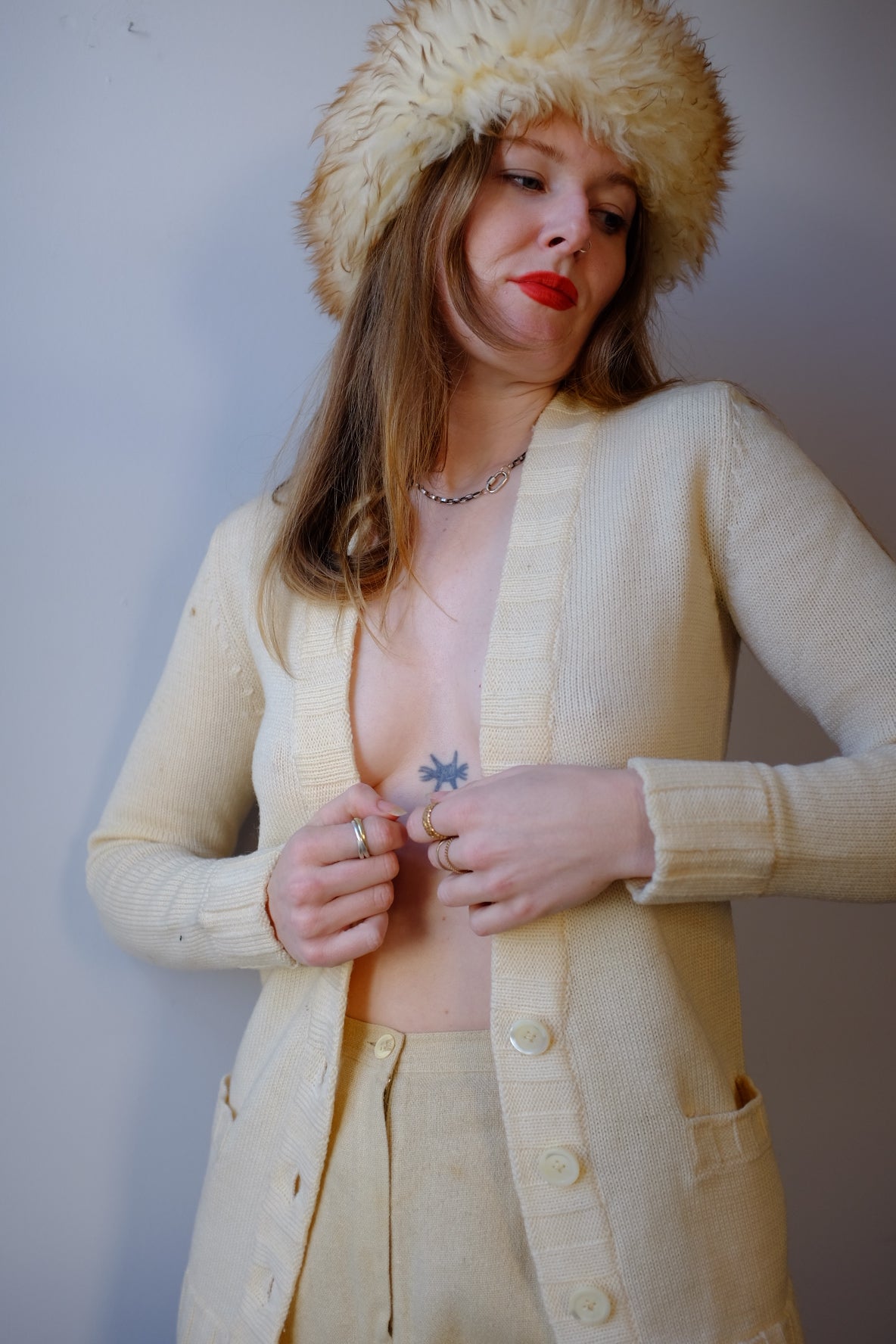 1970s Yves Saint Laurent YSL Cream Cardigan M