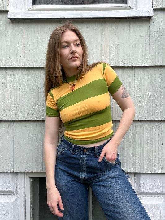 1960s Green Striped Baby Tee