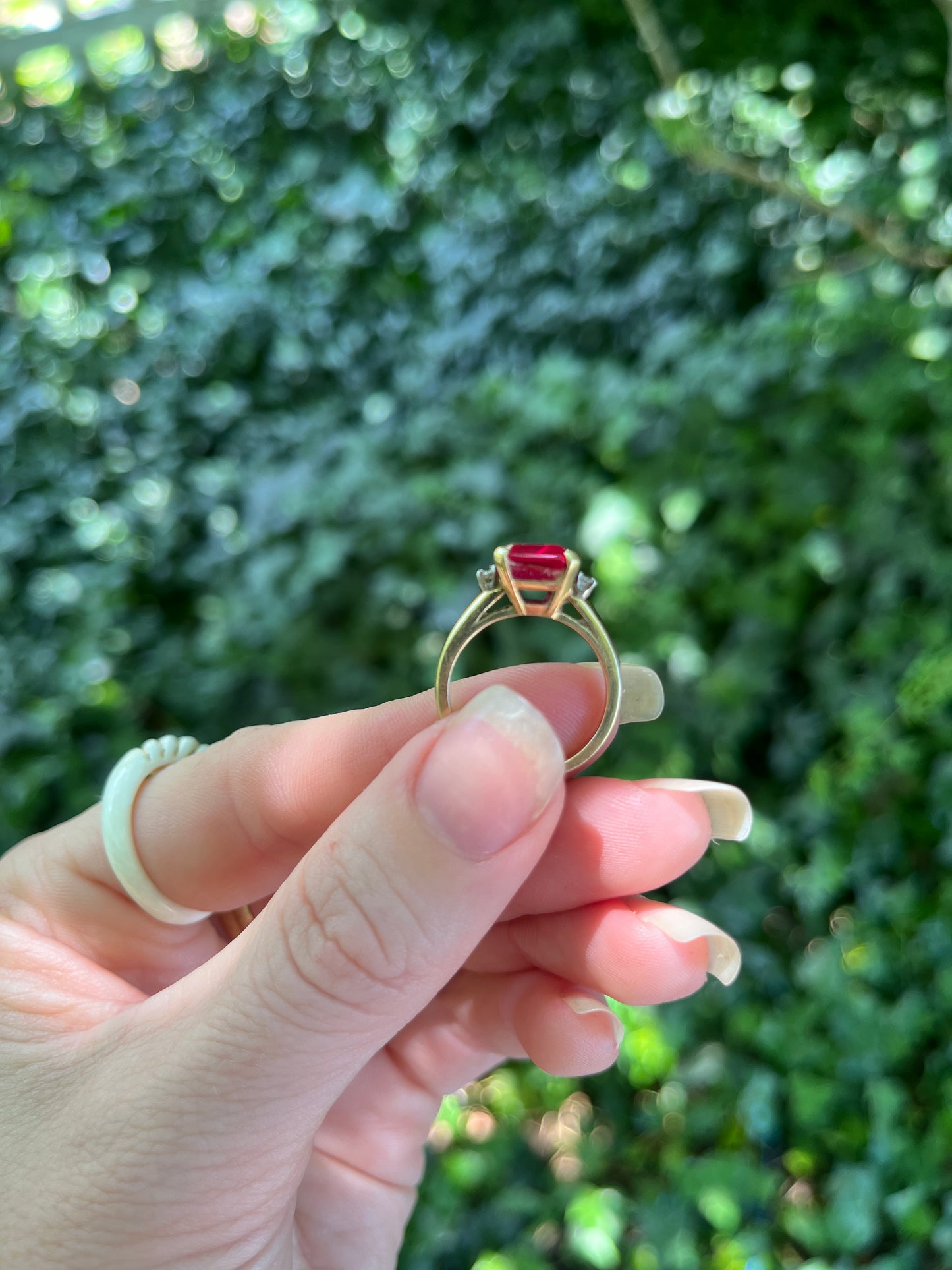 Vintage 14K Emerald Cut Ruby and Diamond Ring Size 6.5