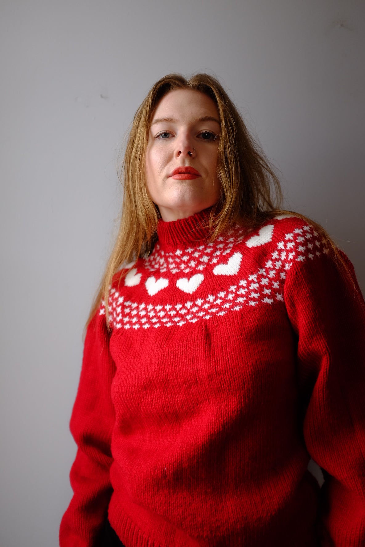 1960s Hand Knit Red Heart Sweater