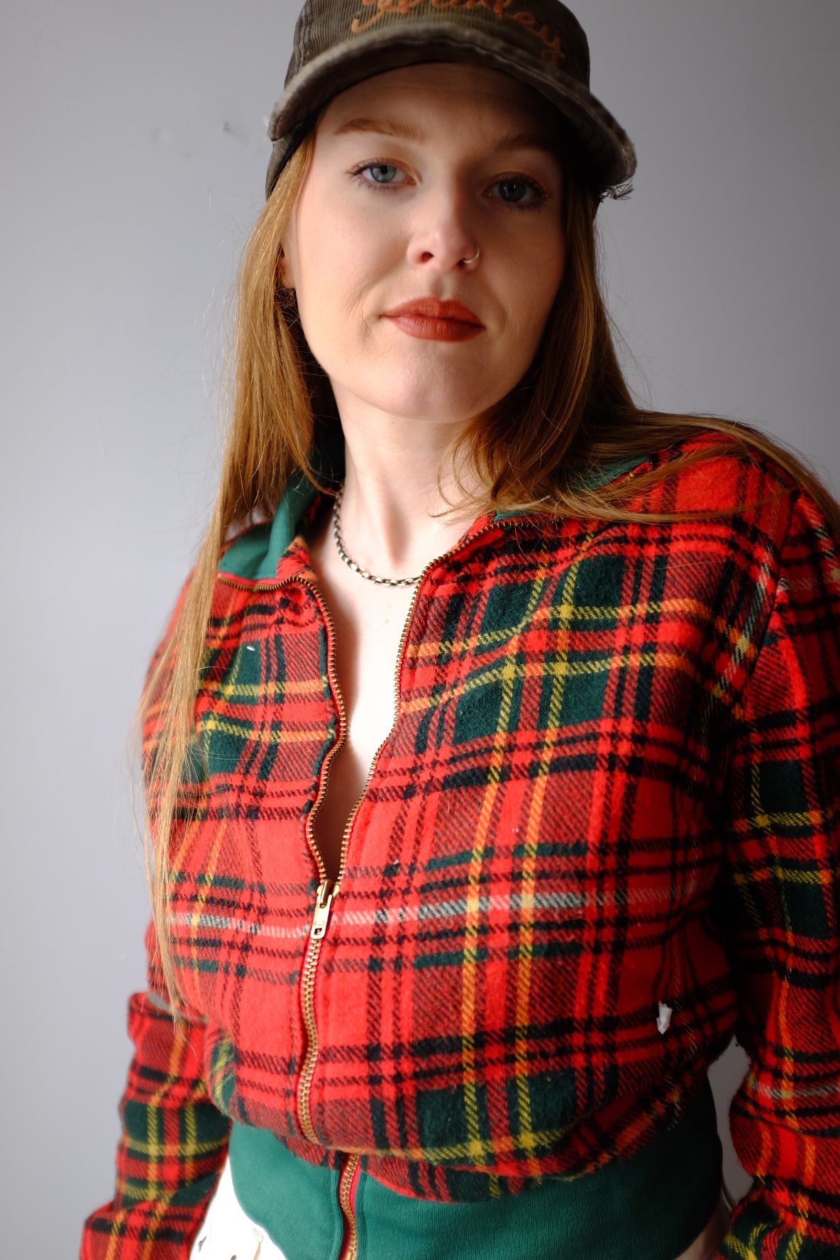 1960s Plaid Zip Up Cropped Jacket S