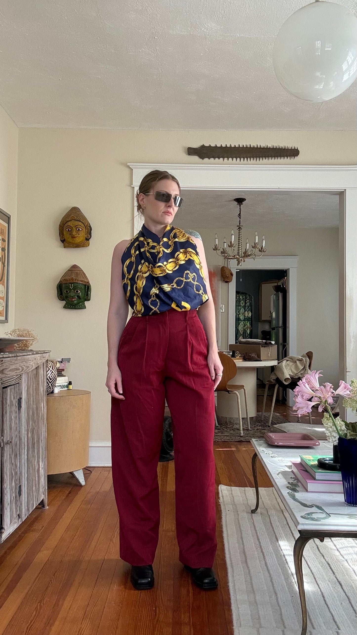 1990s Jean Paul Gaultier Deep Red Wide Leg Trousers 24”