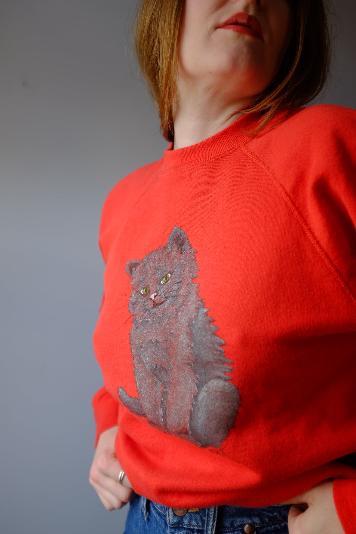 1980s Hand Painted Kitty Sweater