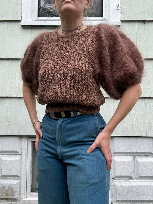 Mohair Puff Sleeve Dark Brown Sweater