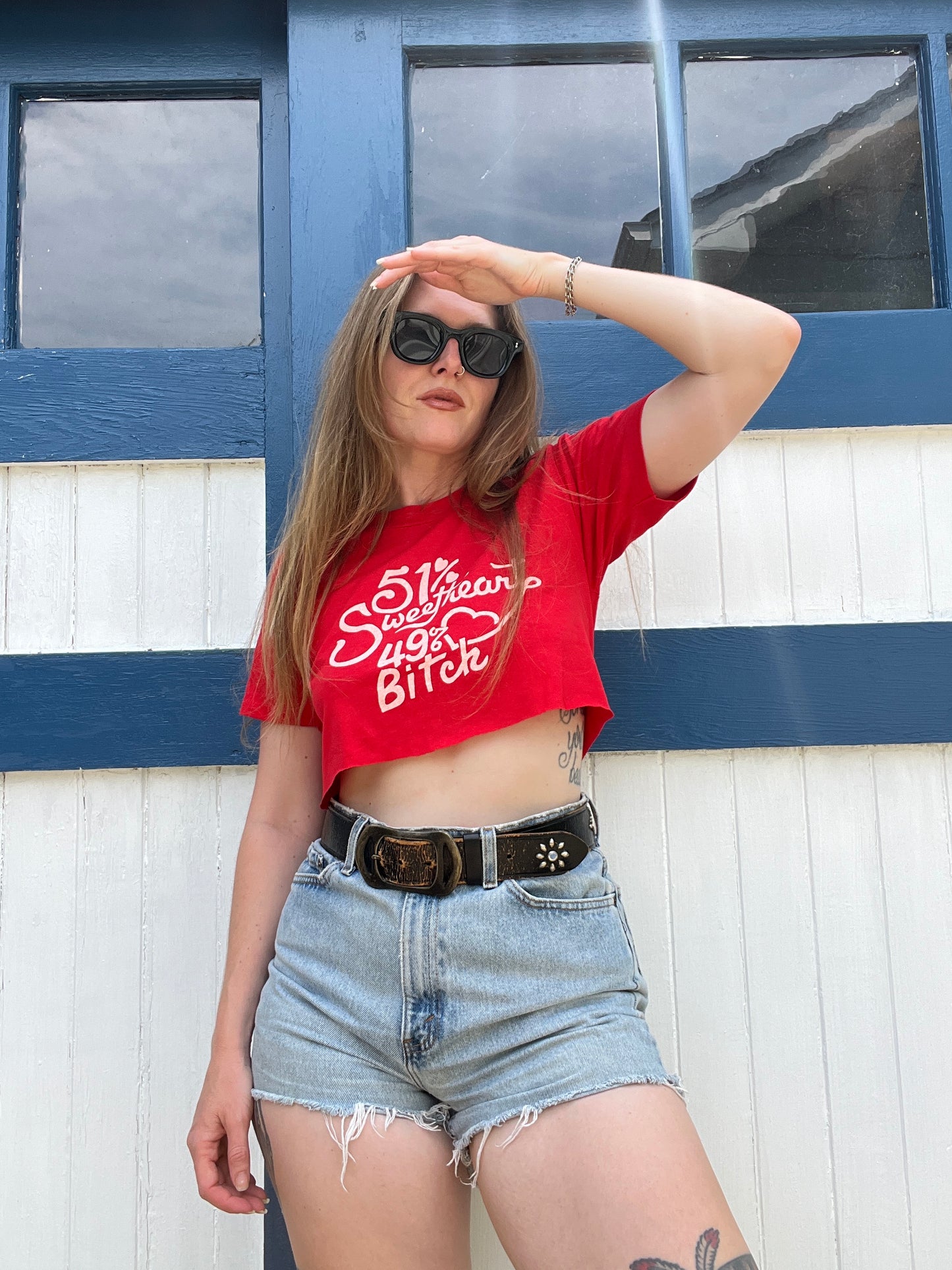 51% Sweetheart 49% Bitch Red Cropped Tee S/M