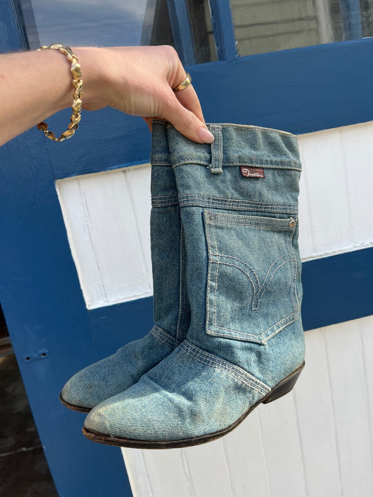 1980s Denim Boots