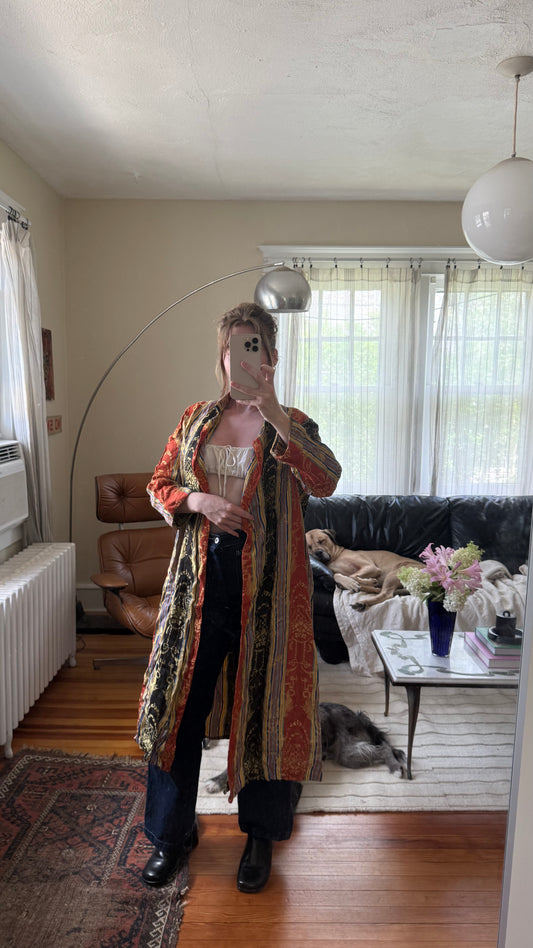 1920s Antique Striped Colorful Open Duster