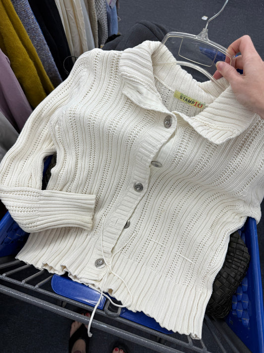 1990s White Knit Sweater with Tie
