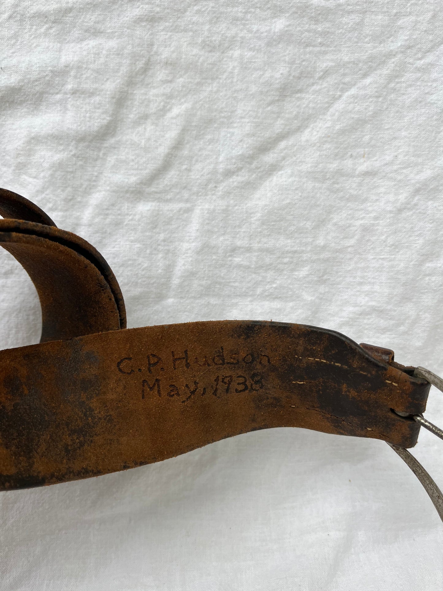1938 Brown Leather Belt 32”-39”