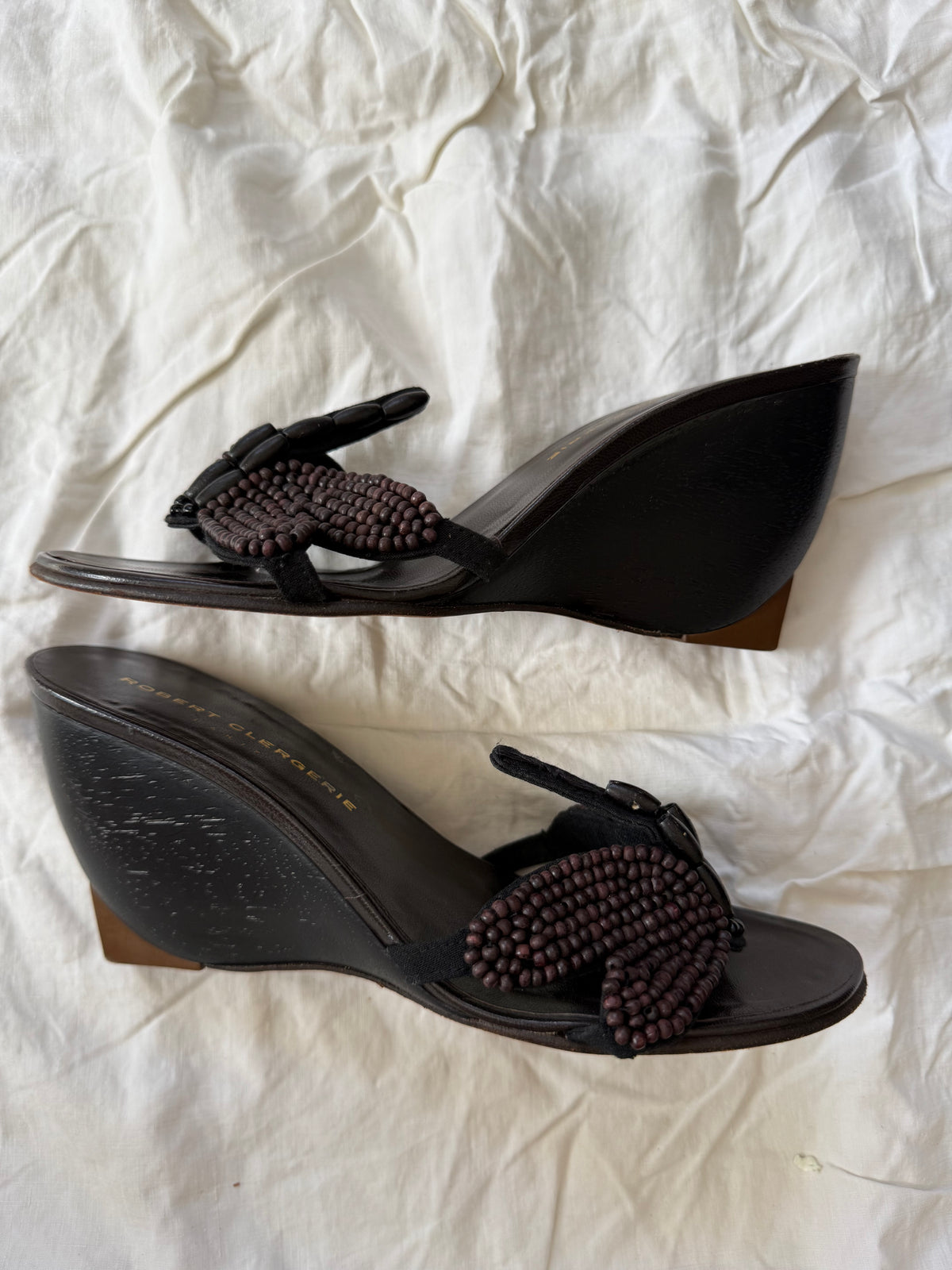 Vintage Robert Clergerie Brown Dragonfly Wedge Heels 36.5