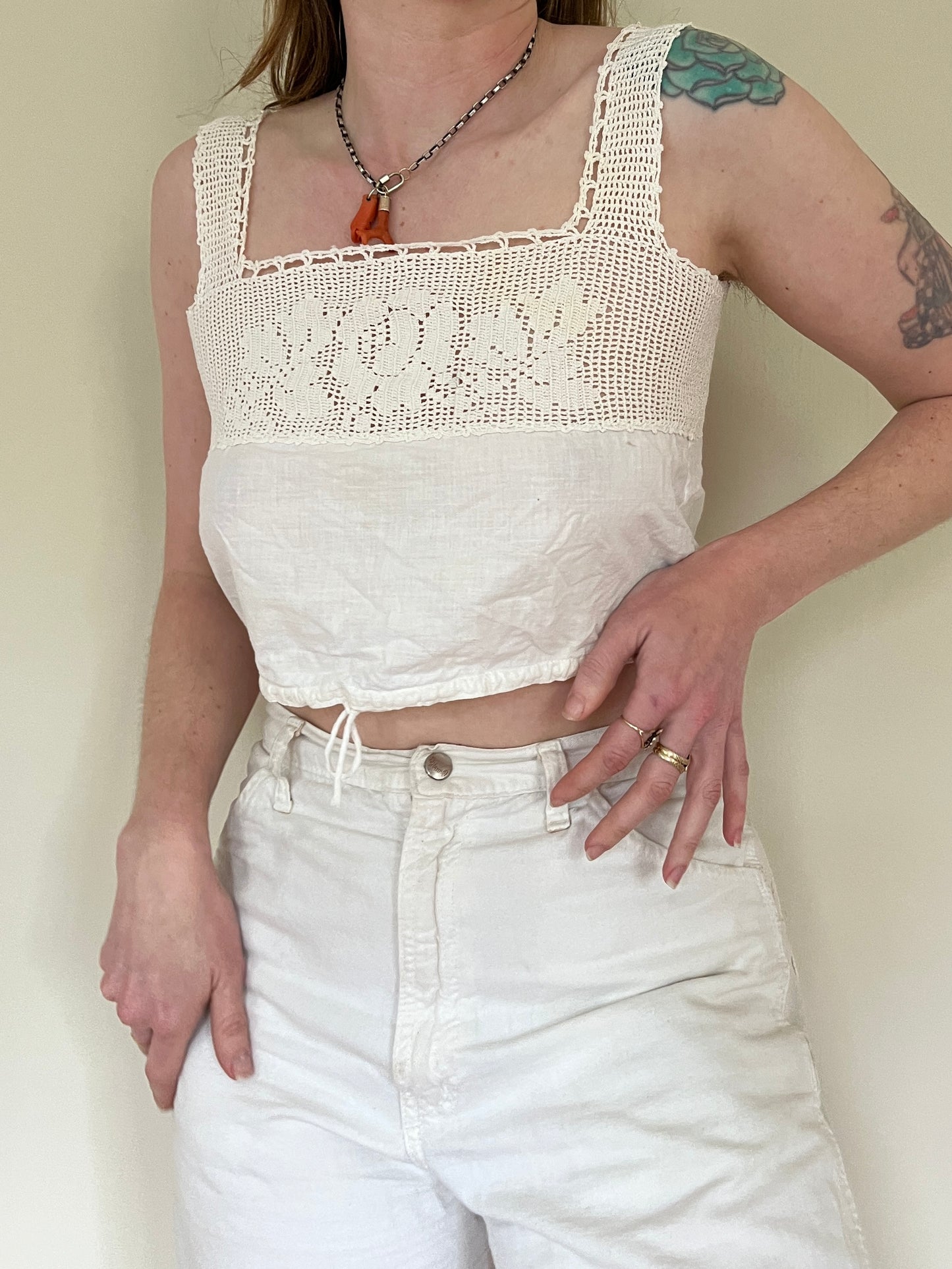 1900s Antique Victorian Camisole Rose Detailing