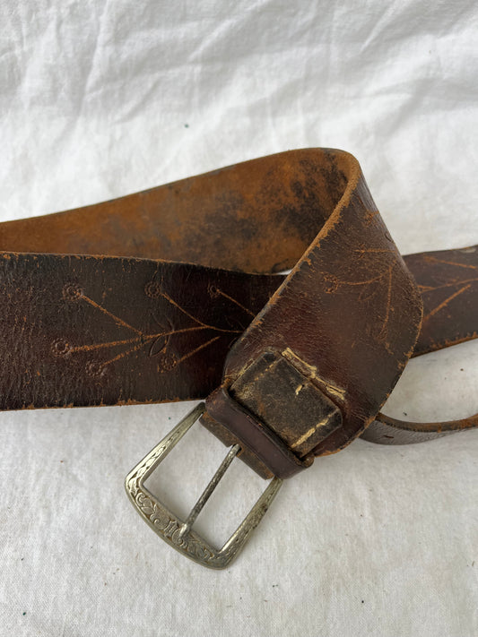1938 Brown Leather Belt 32”-39”