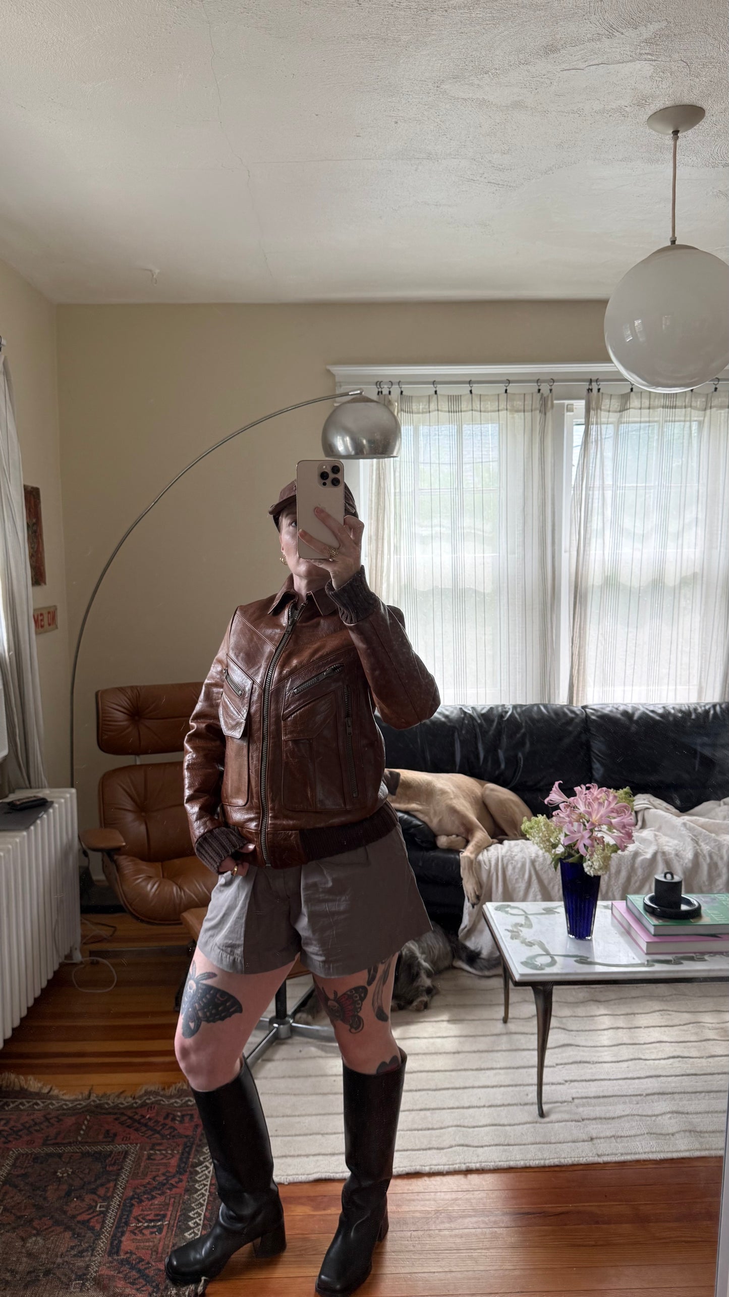 1990s Welkin Brown Leather Jacket with Multiple Pockets M