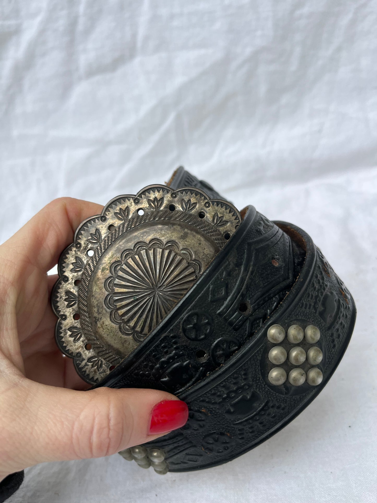 Black Studded Belt RRL Concho Buckle 26”-30”
