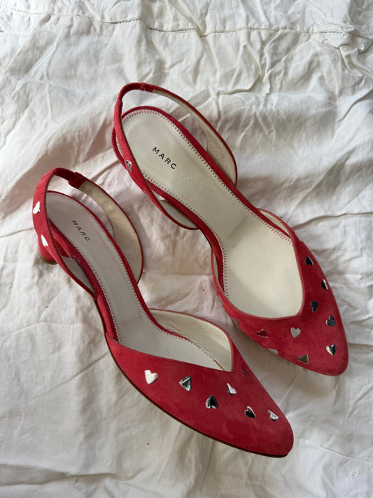 Vintage Marc Jacobs Pink Suede Heels with Heart Detailing 9.5