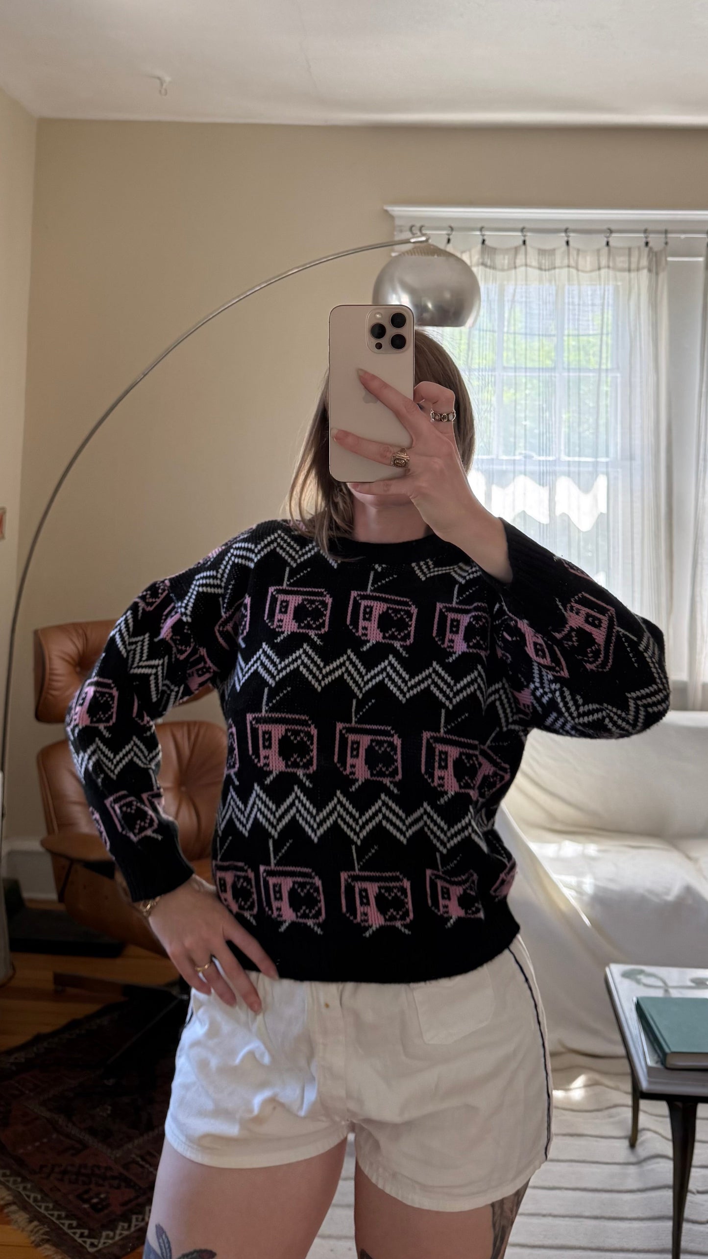 1960s/1970s All Over Print TV Sweater S/M