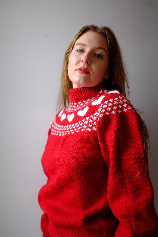 1960s Hand Knit Red Heart Sweater