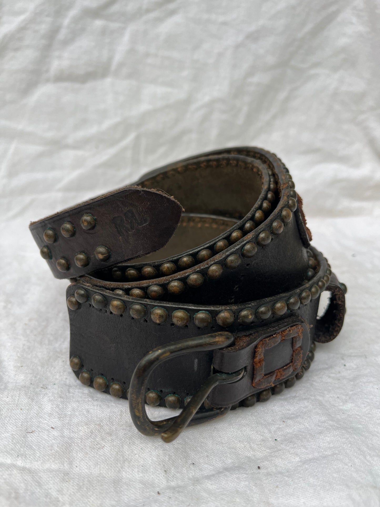 Double RL Ralph Lauren Studded Black Belt 34”-38”