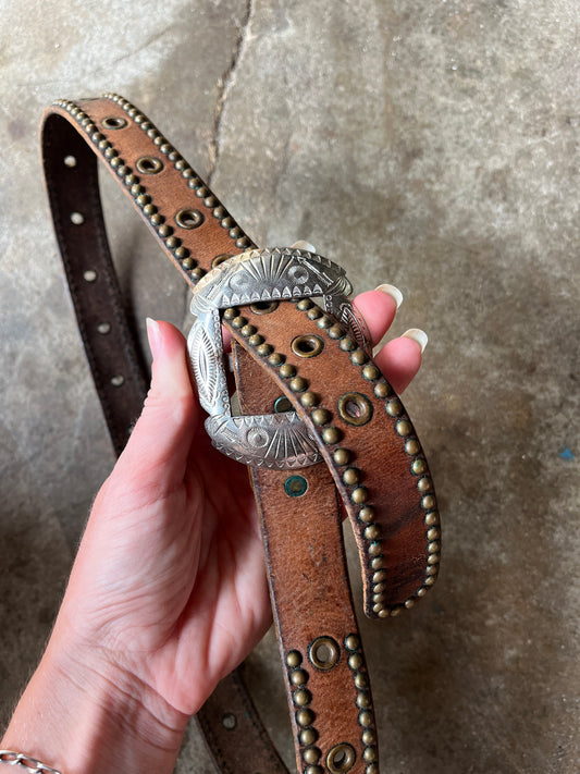 RRL Studded Brown Leather Belt