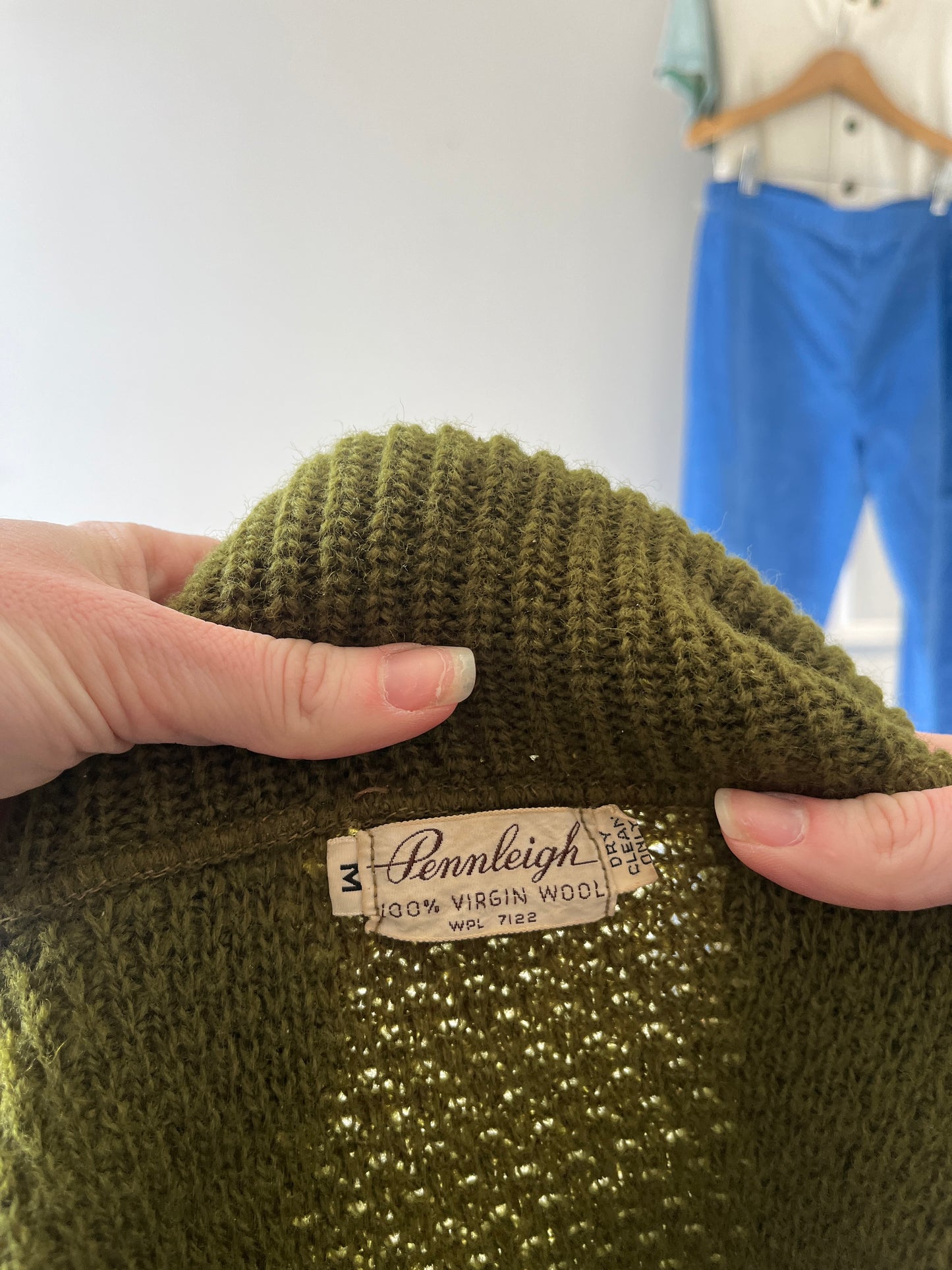 1950s Avocado Green Pennleigh Knit Shawl Sweater S