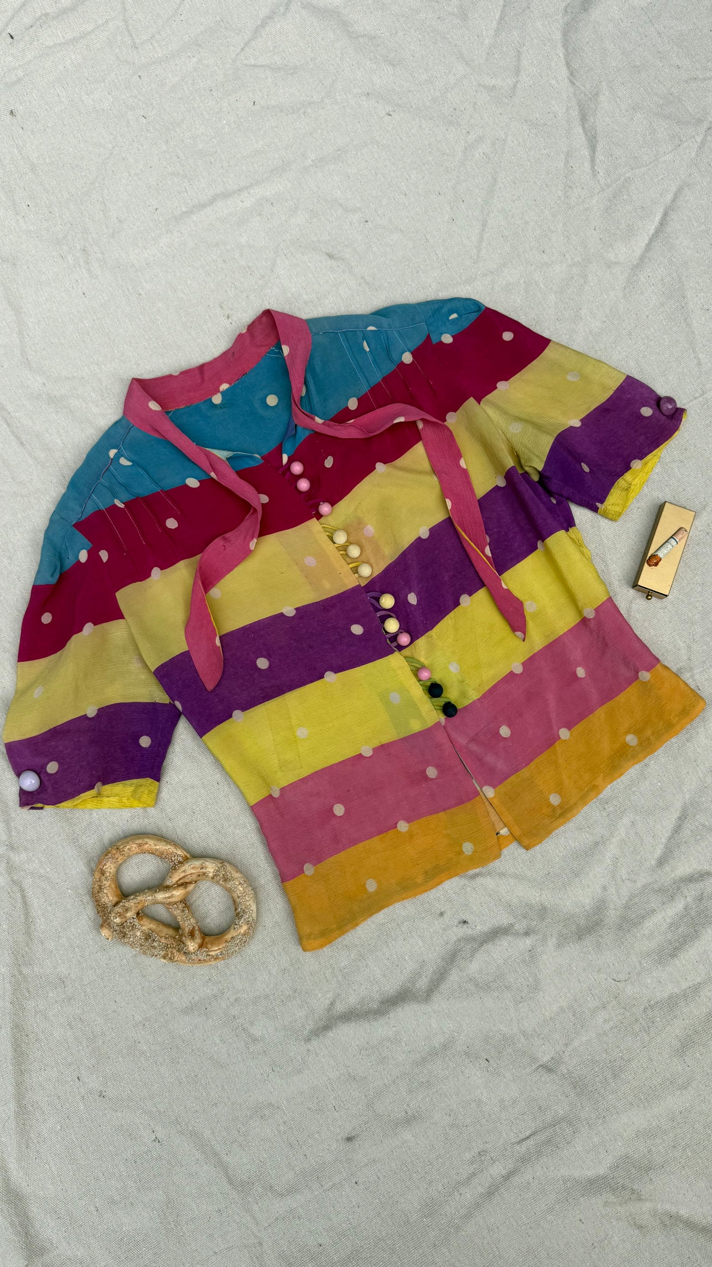 1930s Sorbet Striped & Polka Dot Silk Blouse