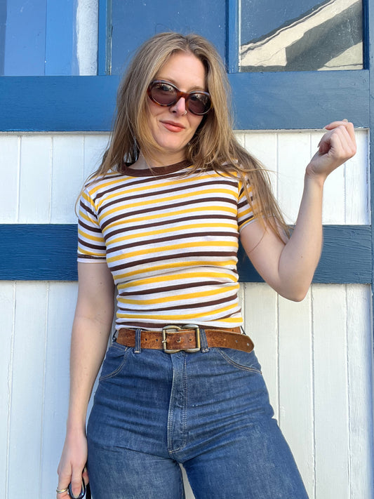 1970s Brown Striped Tee XS/S