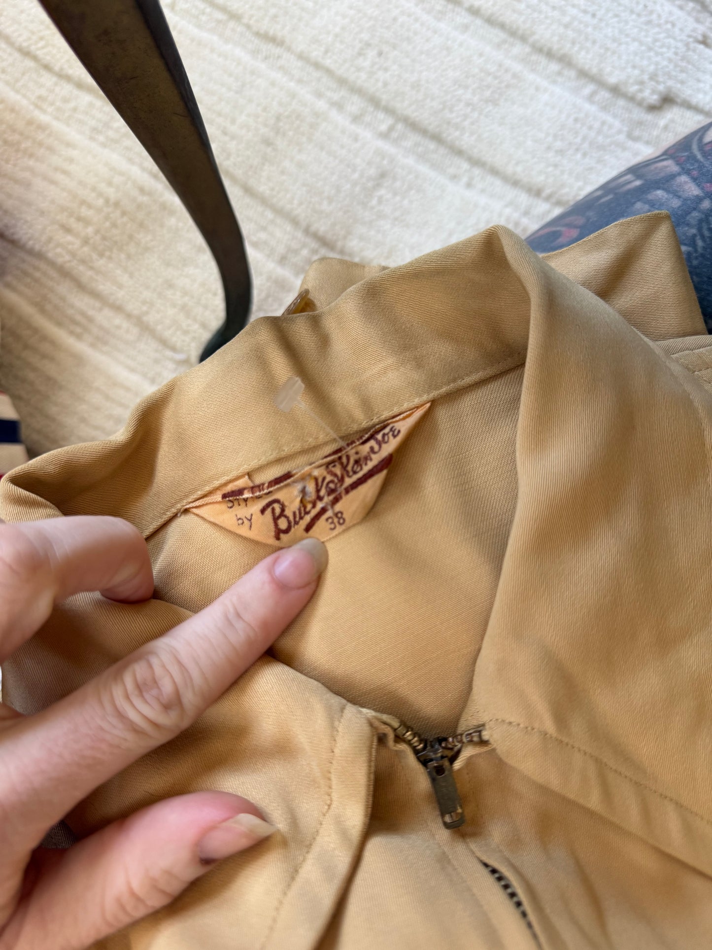 1950's Tan Gabardine Zip Up Jacket Buck Skin Joe M/L