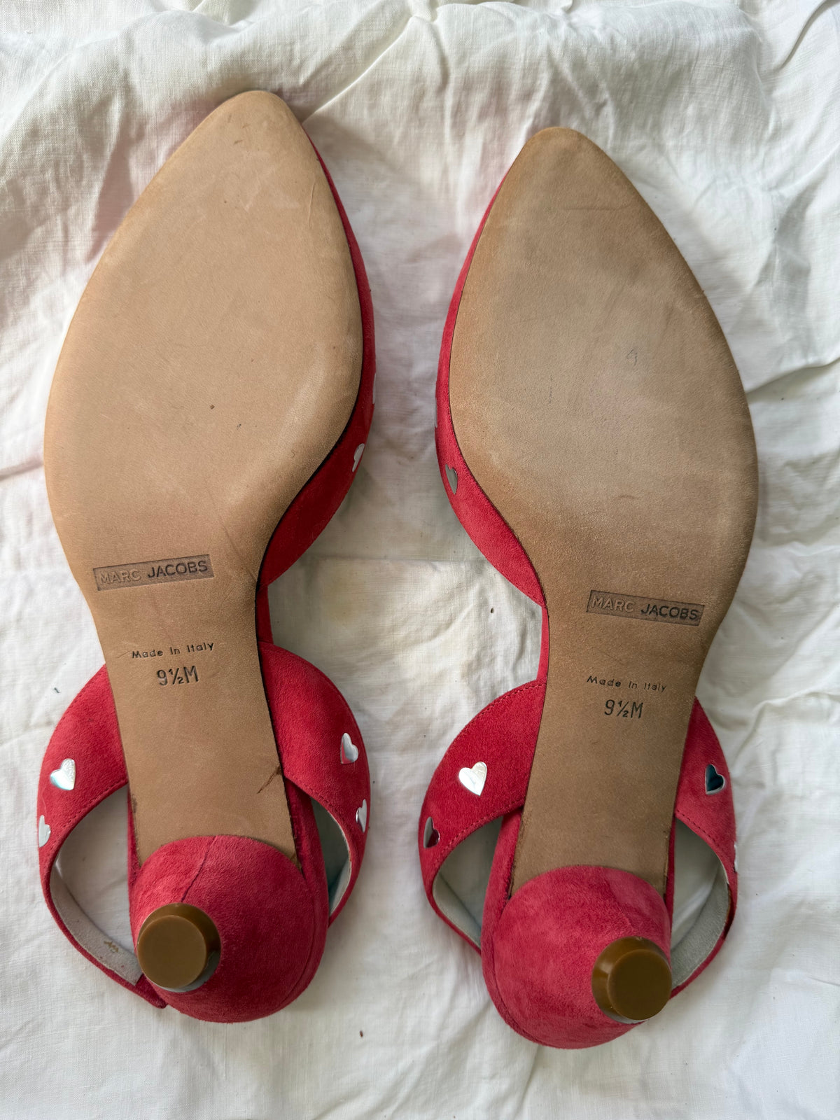 Vintage Marc Jacobs Pink Suede Heels with Heart Detailing 9.5